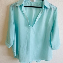 【大人可愛い】3/4袖 シフォンブラウス ライトブルー Mサイズの画像