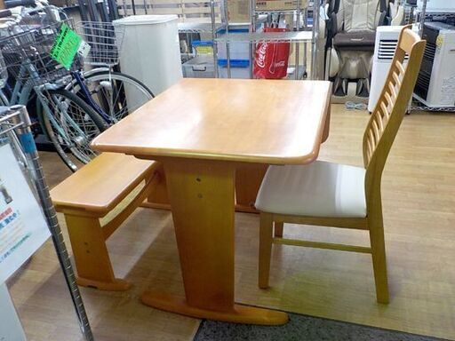 2人掛けダイニングセット 幅93～120×奥行75×高さ72㎝ 伸長式ダイニングテーブル イス×1脚 ベンチ×1 食卓テーブル 西岡店