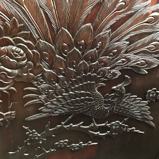 唐木　紫檀　硯屏　細密細工　孔雀彫刻 唐木紫檀硯屏細密細工孔雀彫刻 (トレード宗像) 赤間のオフィス用家具
