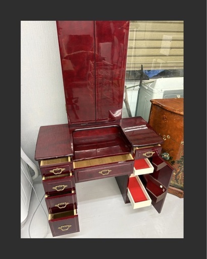 【三面鏡】ドレッサー 化粧台 鏡台 収納多数 レトロ家具