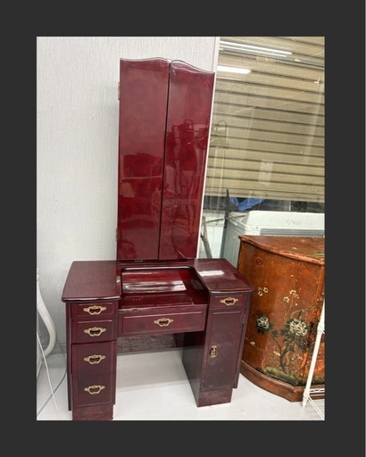 【三面鏡】ドレッサー 化粧台 鏡台 収納多数 レトロ家具
