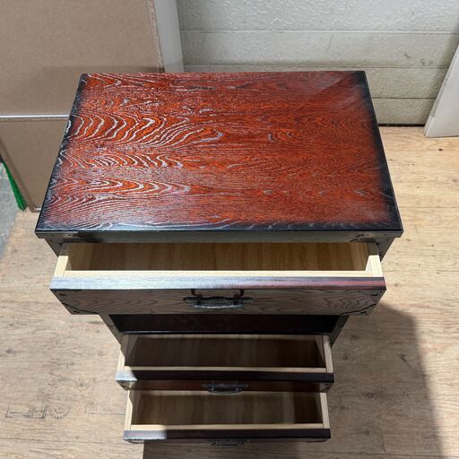 木タンス 昭和レトロ 木目調 茶色 高さ87×幅60×奥行き40cm 26d菊TK