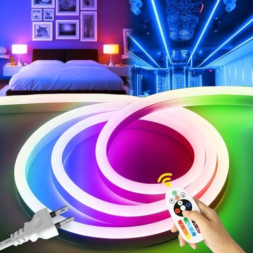 100V EL蛍光チューブ管 LEDテープライト 120SMD/M 防水RGB16色変換、グラデーションカラー、調整可能な色変換速度、 配線不要 プラグアンドプレイ 切断可能, クリスマス装飾 ネオンサイン明るい 長持ち おしゃれ 間接照明 装飾照明 ネ棚下照明 ledテープライト(16色変換)30メートル