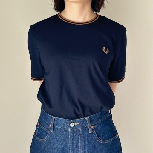 Fre Perryネイビー リブ付き Tシャツ 半袖