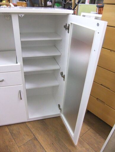 ホワイト ミドルレンジボード キッチン収納 食器棚 幅89.5cm 高さ110.5