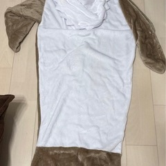 サメの着ぐるみとピンクの翼の画像