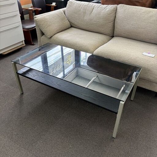 ★ジモティ割あり★ NITORI ガラステーブル ブラック H38.5×D60×W120 クリーニング済み HJ3848 店頭引き渡し 中古 ニトリ ガラステーブル ローテーブル センター