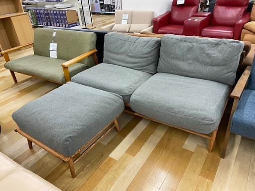 【トレファクラパーク岸和田店】2人掛けソファー MOMO natural オットマン付 ファブリック cloud グレー