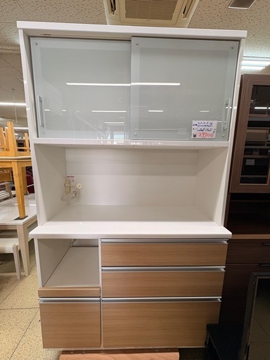 《リユースマン倉敷》松田家具 キッチンボード ホワイト×ナチュラル 食器棚