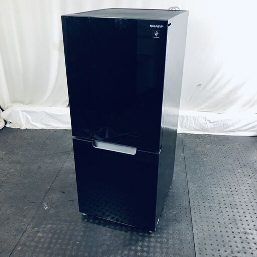 ID:rd24771 シャープ SHARP 冷蔵庫 一人暮らし 中古 2022年製 2ドア 152L ピュアブラック ファン式 両方開き SJ-GD15H-B  【リユース品：状態A】【送料無料】【設置費用無料】