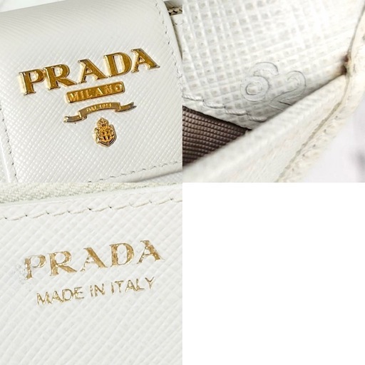PRADA プラダ サフィアーノレザー 二つ折り財布 ホワイト系 1ML005 付属品有り