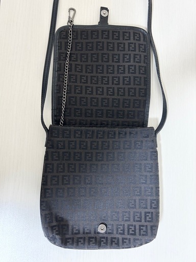 フェンディ FENDI ショルダーバッグ ズッキーノ キャンバス/レザー ブラウン×ブラック　男女兼用 黒