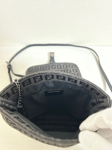 フェンディ FENDI ショルダーバッグ ズッキーノ キャンバス/レザー ブラウン×ブラック　男女兼用 黒