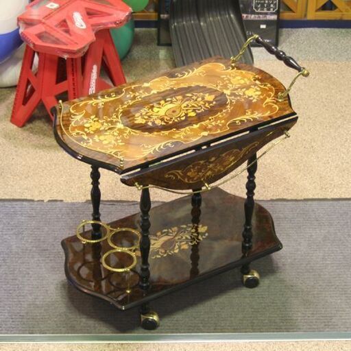 イタリア製 象嵌 キッチンワゴン バタフライ式 幅46～75×奥行78×高さ74cm 4輪キャスター ワインラック 札幌市 清田区 平