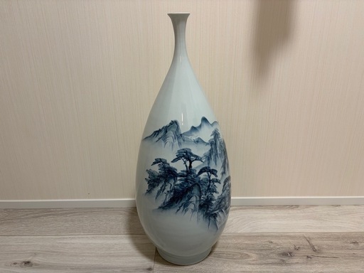 レア芝若 花瓶 壷 山水図 染付 直径23cm 高さ60cm 花入 インテリア