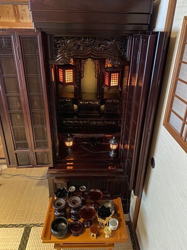【福山市/直接引取】魂抜き済 唐木仏壇 仏具一式付 伝統彫刻 美品（高さ160cm）