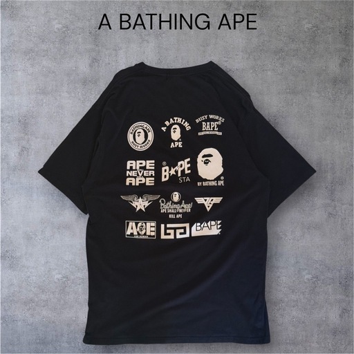A BATHING APE マルチロゴ ブラック Tシャツ XL エイプ
