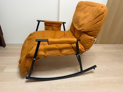 ☆中古品 ロッキングチェア 革張り サイズ：横680×奥行1200ｍｍ☆ イタリア製クラシック 本革張りロッキングチェア｜rocca rocca