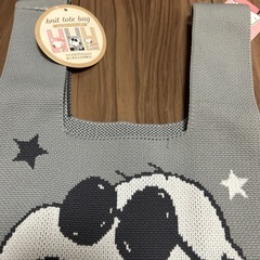スヌーピー　PEANUTS ニットトートバッグS トートバッグ　ステッカーの画像