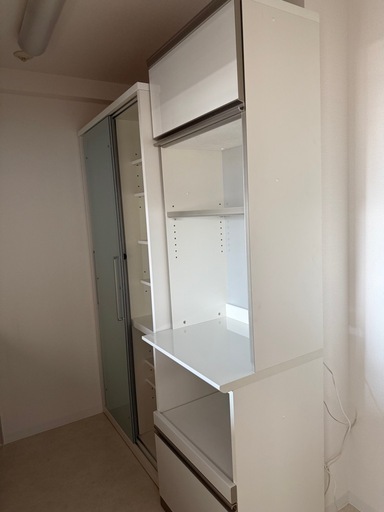 【美品】綾野製作所　ホワイトレンジボード　食器棚　キッチンラック レンジ台 幅60 スリム スライド棚付き 収納力◎ 