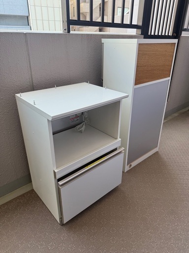 【美品】綾野製作所　ホワイトレンジボード　食器棚　キッチンラック レンジ台 幅60 スリム スライド棚付き 収納力◎ 