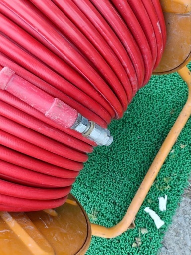 福岡県 メーカー不明 ホースリール 動力噴霧器用 散布 ホース ドラム 散水 洗浄 動噴 噴霧 放水 125m