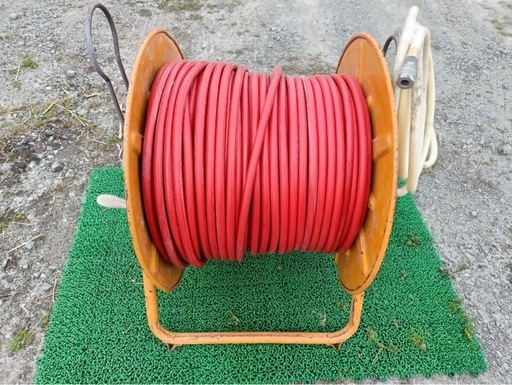 福岡県 メーカー不明 ホースリール 動力噴霧器用 散布 ホース ドラム 散水 洗浄 動噴 噴霧 放水 125m