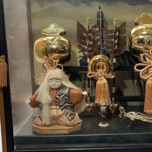 【寿 破魔弓 秋月作】レトロ 特選 美術工芸 古い人形 市松人形 特製オルゴール付 時代物 着物