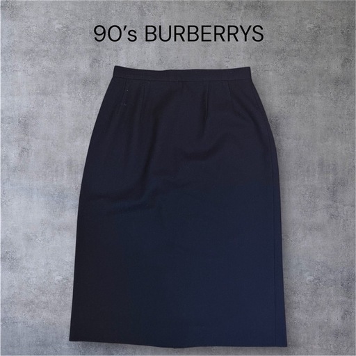 【美品】90s BURBERRYS ウール プリーツスカート 濃紺 11AR