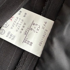 エマジェイムス ストライプ レディースパンツスーツ 11号 L 黒 裾上げ済 股下71の画像