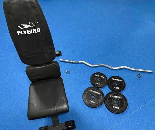 ホームジムセット：ベンチ、プレート25kg、EZバー (Tom) 黒磯の