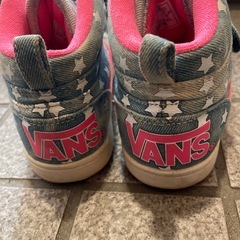 VANS  デニム素材ハイカットスニーカー　20cm蛍光ピンク星柄ダンスの画像