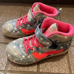 VANS  デニム素材ハイカットスニーカー　20cm蛍光ピンク星柄ダンスの画像