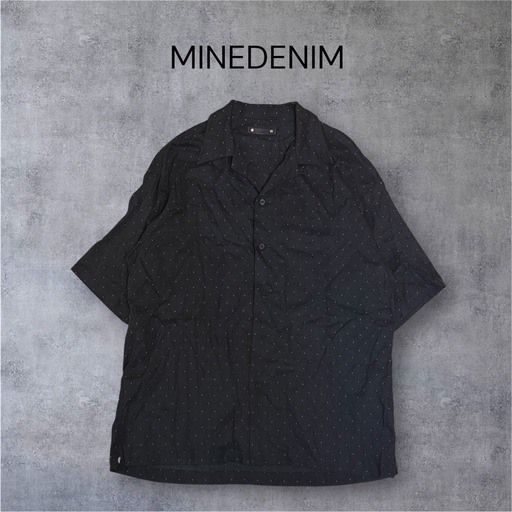 【美品】MINEDENIM レーヨン オープンカラーシャツ ドット柄 L相当 黒