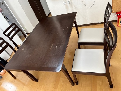 ダイニングテーブルと椅子4脚セット (kuma123めーる) 白楽の