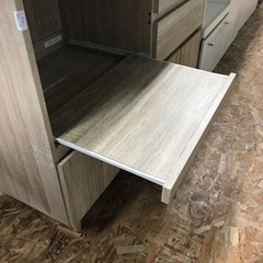 ジャングルジャングル貝塚店　ハーフレンジ台　木　木目　茶色　引き出し　2段　棚　2枚扉　スライドテーブル　コンセント　シンプル　オシャレ　キッチン収納　インテリア　家具　中古　貝塚市　二色浜の画像