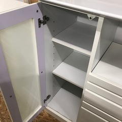 ジャングルジャングル貝塚店　レンジ台　白　ホワイト　引き出し　2段　棚　高さ調節　スライドテーブル　キッチン収納　シンプル　オシャレ　インテリア　家具　中古　貝塚市　二色浜の画像