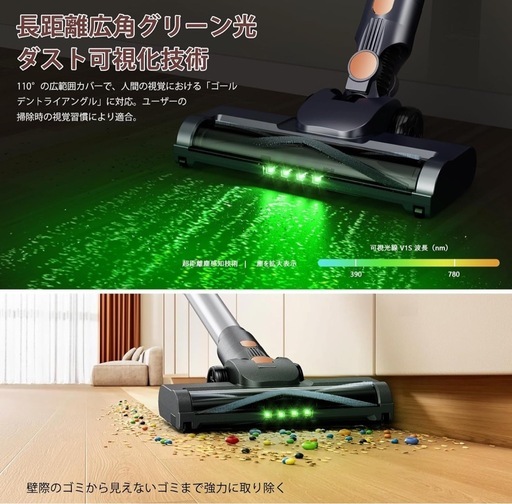 掃除機 コードレス自立式＆革新版グリーンLEDライト (奈々) 検見川浜の