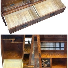 ◯美品 茶箪笥 欅 中桐 硝子戸 ガラス 飾り棚 茶棚 水屋箪笥 食器棚 収納棚 和家具 違い棚 和モダン レトロ ビンテージ■ジモティ姫路の画像