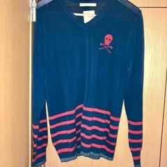 MARK&LONA マークアンドロナ Vネックニット スカルボーダー ネイビー レッドの画像