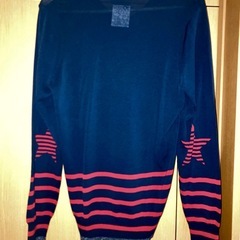 MARK&LONA マークアンドロナ Vネックニット スカルボーダー ネイビー レッドの画像