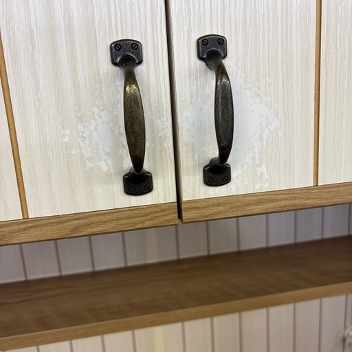 ジャングル深井店】2枚扉 食器棚 キッチンボード 木目 ホワイト 収納
