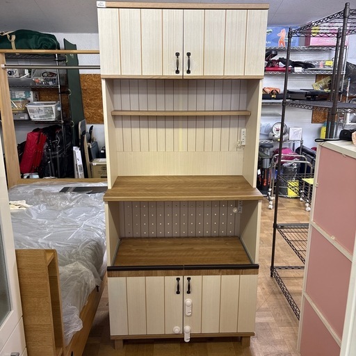 【FU756】★2枚扉 食器棚 ホワイト キッチンボード  80.5×40.5×200  キッチン家具  収納家具  堺市 深井 【ジャングルジャングル深井店】 ジャングル深井店】2枚扉 食器棚 キッチンボード 木目 ホワイト 収納