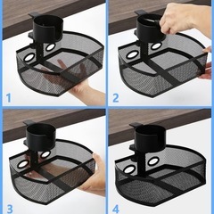 2-in-1 革新的なデスク下収納とコーヒーカップ・ホルダー - 360度回転する実用的なデスク下引き出し - 滑り止めシリコンパッドクランプの画像