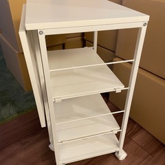 伸縮式デスク／キッチンワゴン キャスター付き（収納ラック一体型）の画像