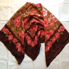 レディース 日本製ショール ブラウン系×ピンク系薔薇柄 華やかの画像