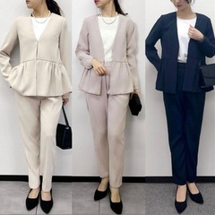 Flolia ペプラムノーカラージャケット テーパードパンツ セットアップの画像