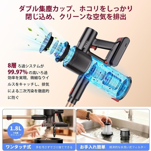 コードレス掃除機 軽量 サイクロン式 スティッククリーナー 2WAY スタンド付