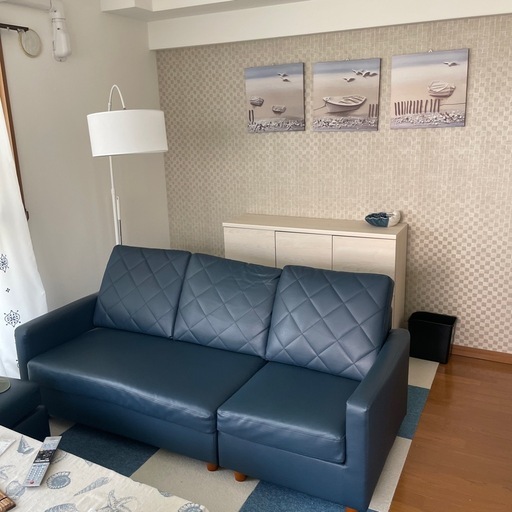 【取りに来てくれる方限定】LOWYA ロウヤ ソファ ソファセット リビングソファ カウチソファ 3人掛け sofa PVC ネイビー