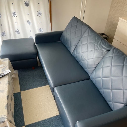 【取りに来てくれる方限定】LOWYA ロウヤ ソファ ソファセット リビングソファ カウチソファ 3人掛け sofa PVC ネイビー